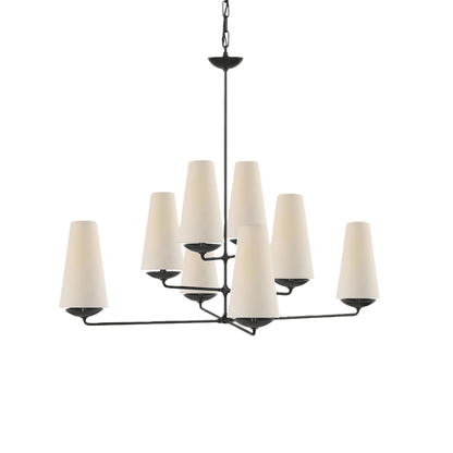 Modern Tiered Chandelier — Copper Frame & Linen Shades 