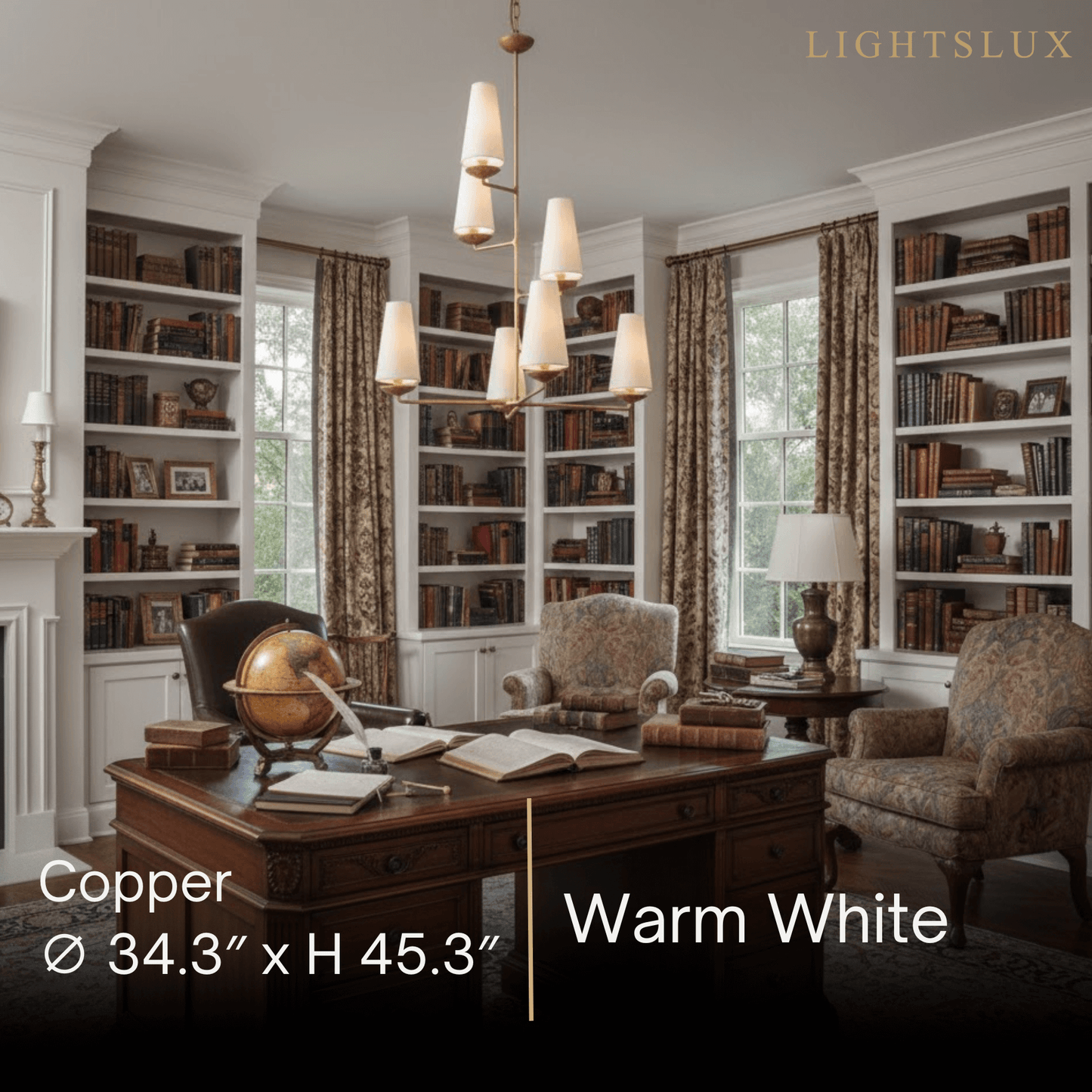 Modern Tiered Chandelier — Copper Frame & Linen Shades 