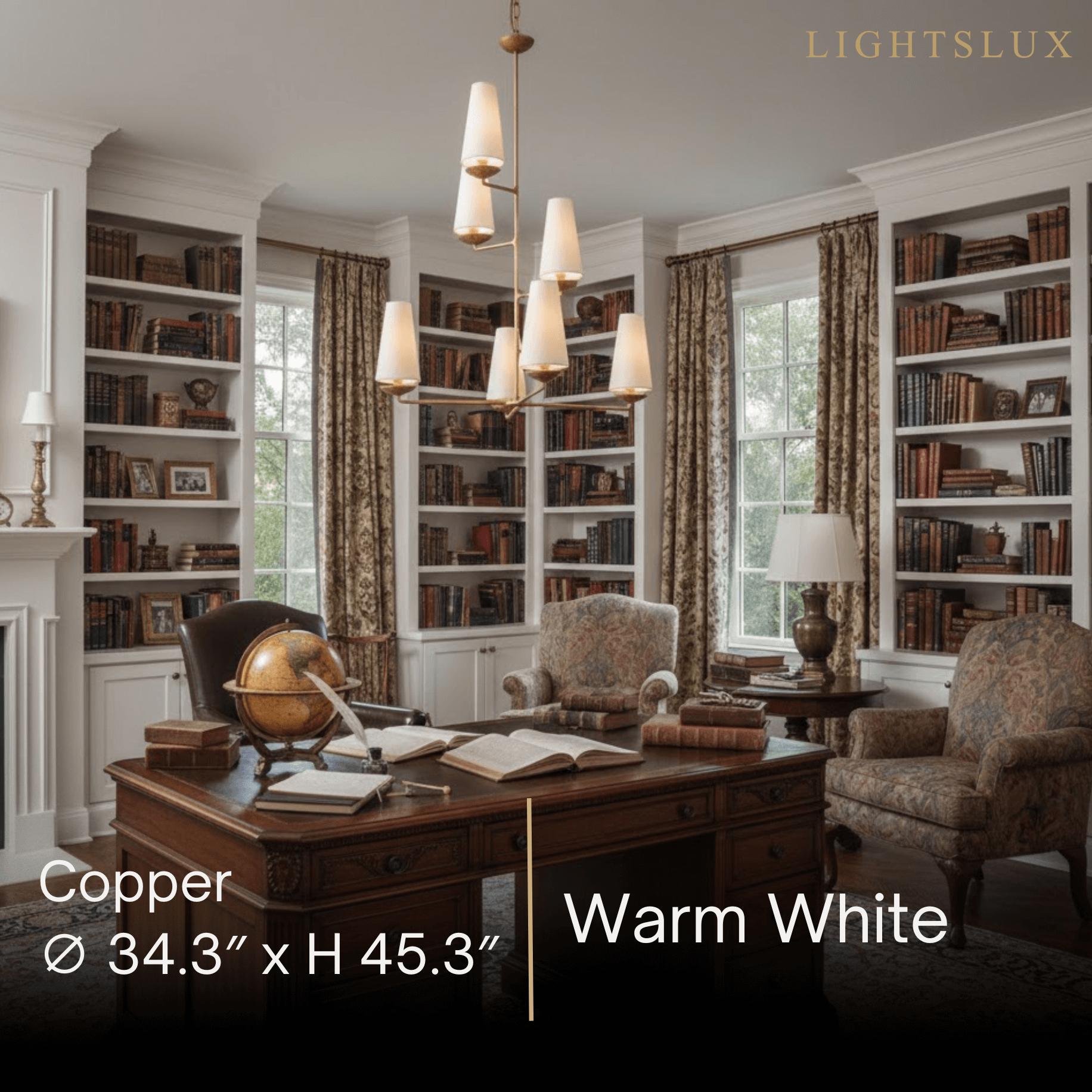 Modern Tiered Chandelier — Copper Frame & Linen Shades 