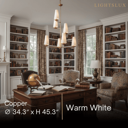 Modern Tiered Chandelier — Copper Frame & Linen Shades 