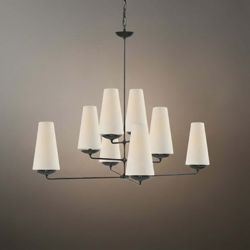 Modern Tiered Chandelier — Copper Frame & Linen Shades 