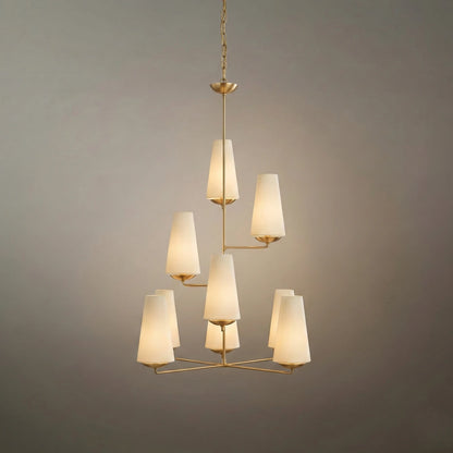 Modern Tiered Chandelier — Copper Frame & Linen Shades 