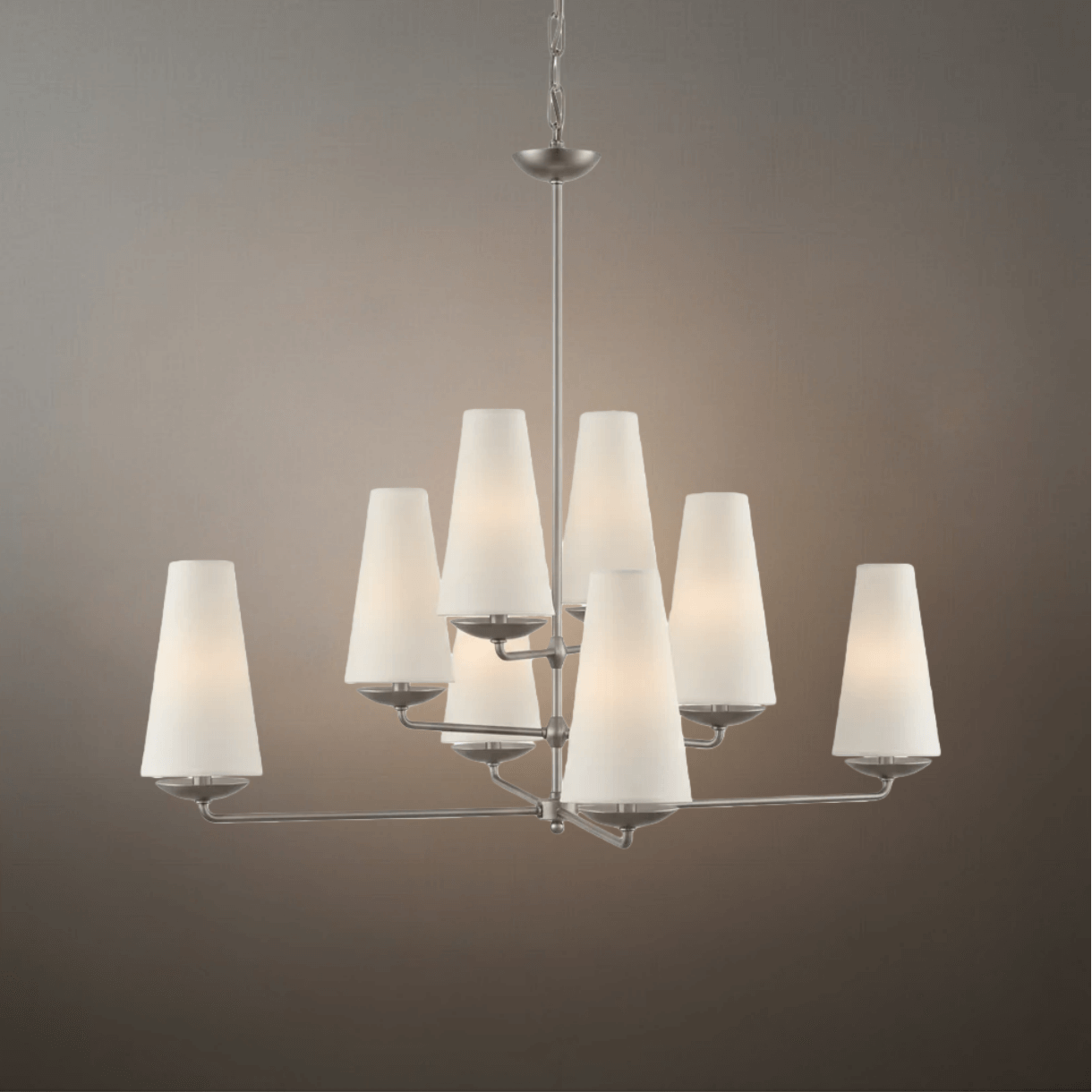 Modern Tiered Chandelier — Copper Frame & Linen Shades 