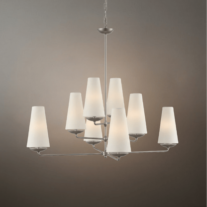 Modern Tiered Chandelier — Copper Frame & Linen Shades 