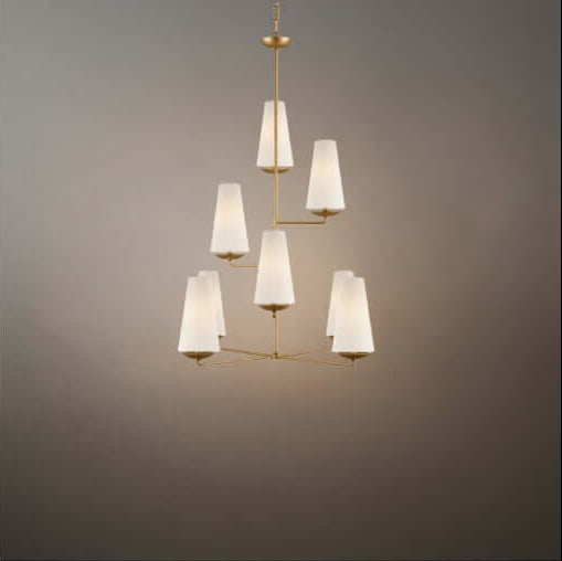 Modern Tiered Chandelier — Copper Frame & Linen Shades 