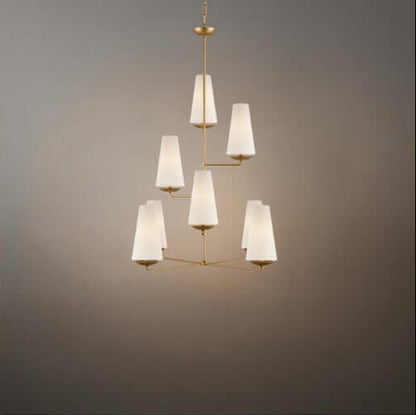 Modern Tiered Chandelier — Copper Frame & Linen Shades 