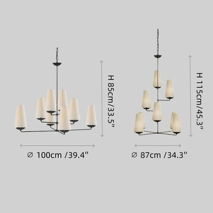 Modern Tiered Chandelier — Copper Frame & Linen Shades 