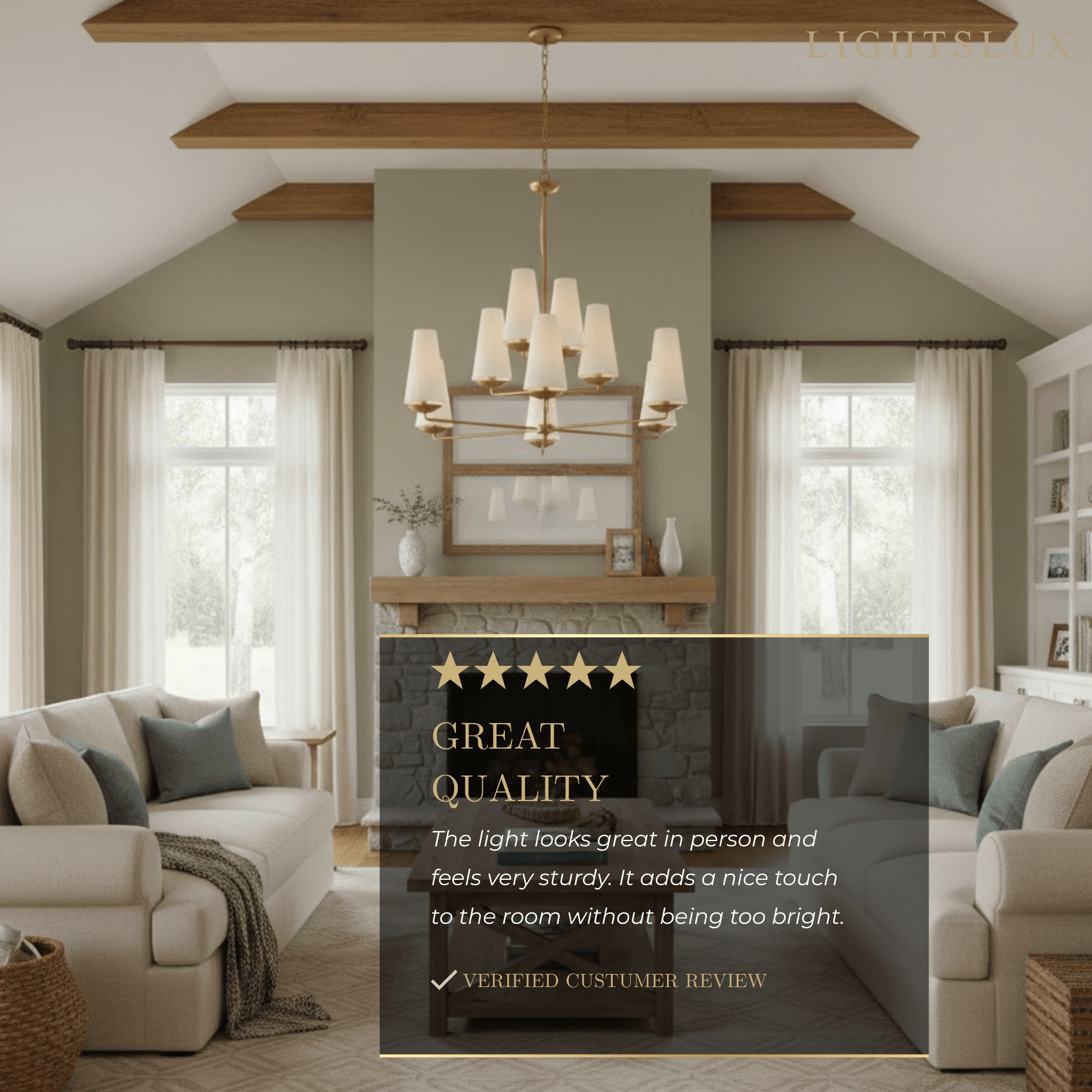 Modern Tiered Chandelier — Copper Frame & Linen Shades 