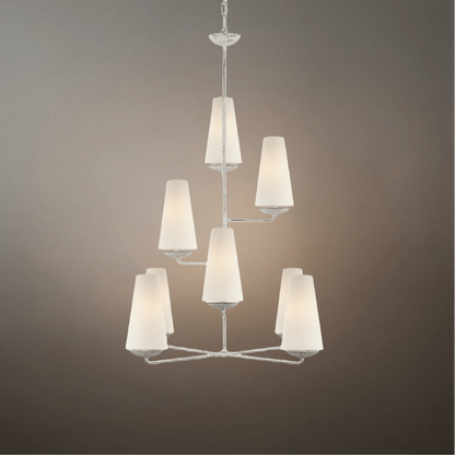 Modern Tiered Chandelier — Copper Frame & Linen Shades 