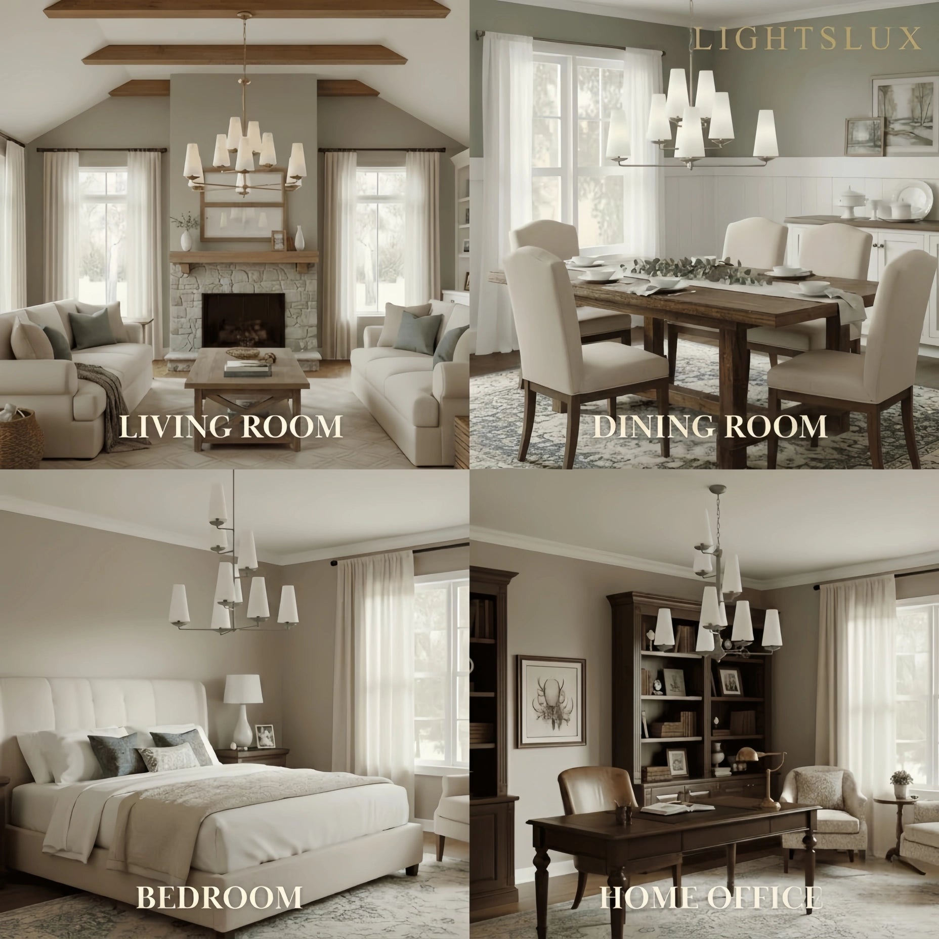 Modern Tiered Chandelier — Copper Frame & Linen Shades 