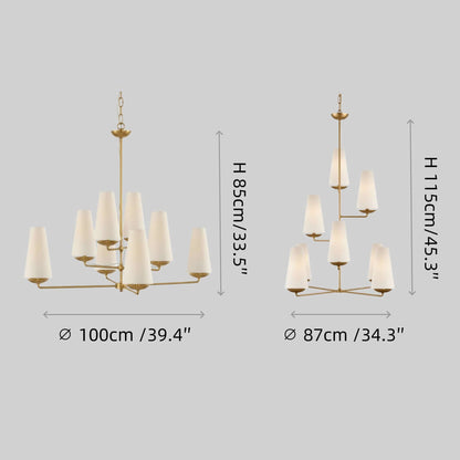 Modern Tiered Chandelier — Copper Frame & Linen Shades 