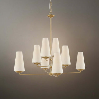 Modern Tiered Chandelier — Copper Frame & Linen Shades 