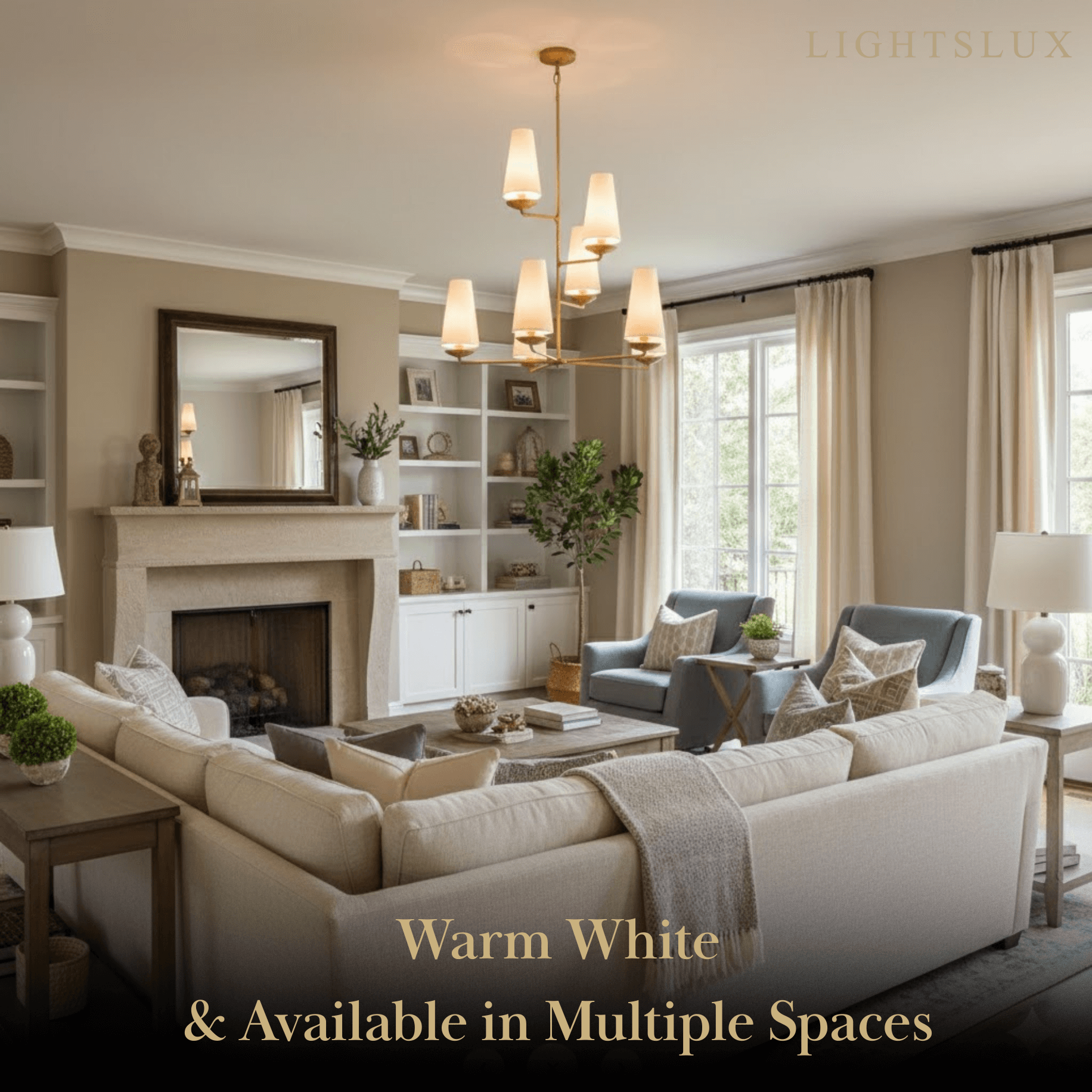 Modern Tiered Chandelier — Copper Frame & Linen Shades 