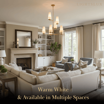 Modern Tiered Chandelier — Copper Frame & Linen Shades 