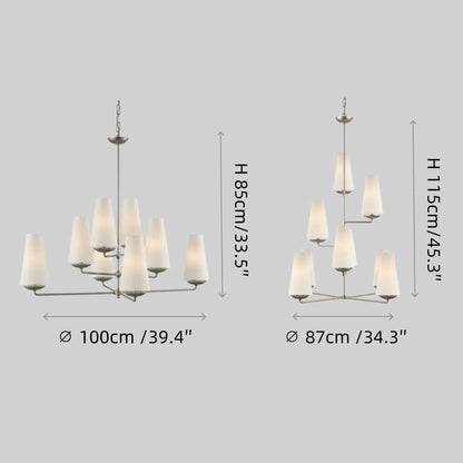 Modern Tiered Chandelier — Copper Frame & Linen Shades 