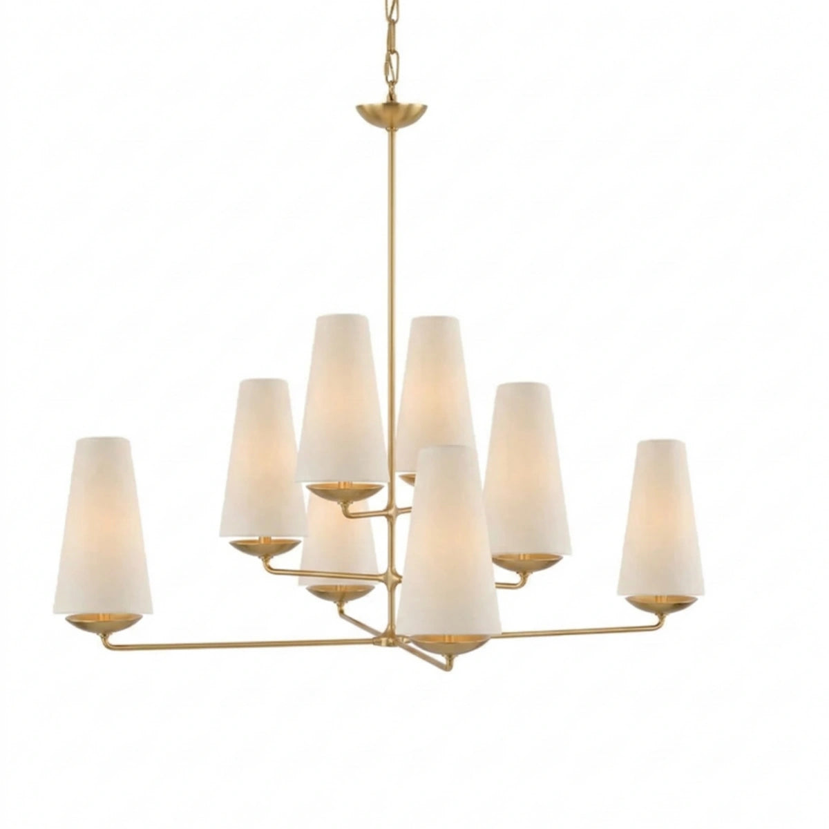 Modern Tiered Chandelier — Copper Frame & Linen Shades 