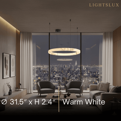 Pendant Lamp — Hand-Carved Stone & Black Metal for Dining Room