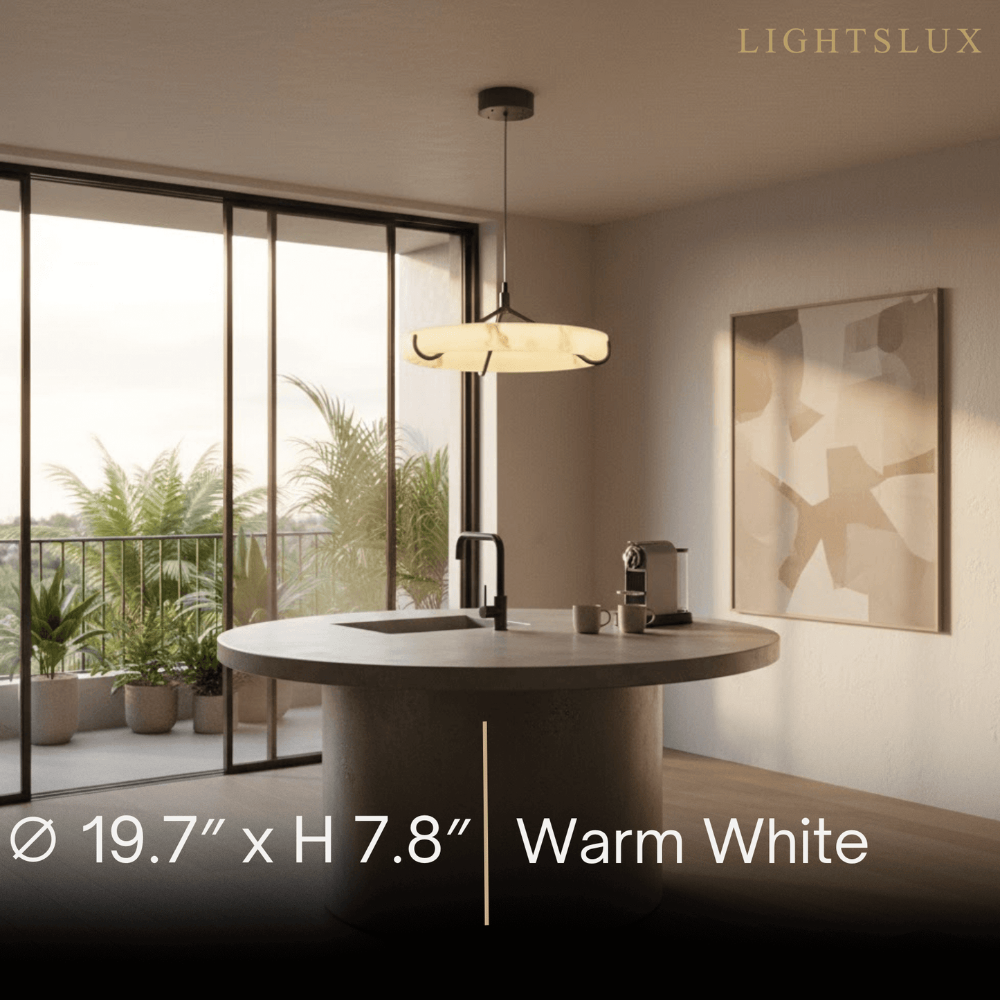 Pendant Lamp — Hand-Carved Stone & Black Metal for Dining Room