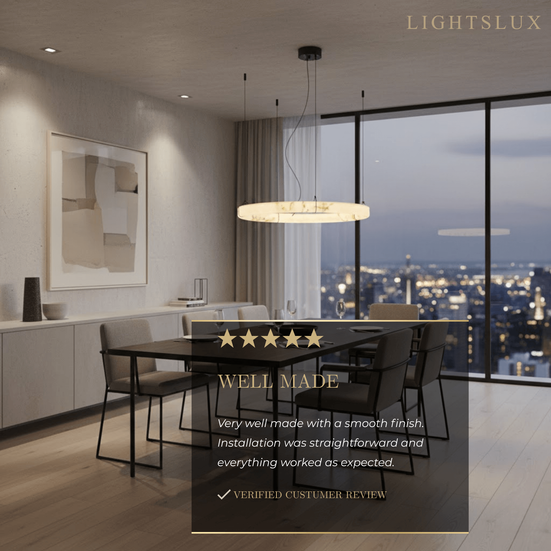 Pendant Lamp — Hand-Carved Stone & Black Metal for Dining Room