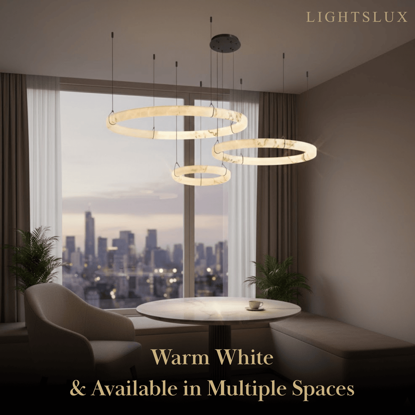 Pendant Lamp — Hand-Carved Stone & Black Metal for Dining Room