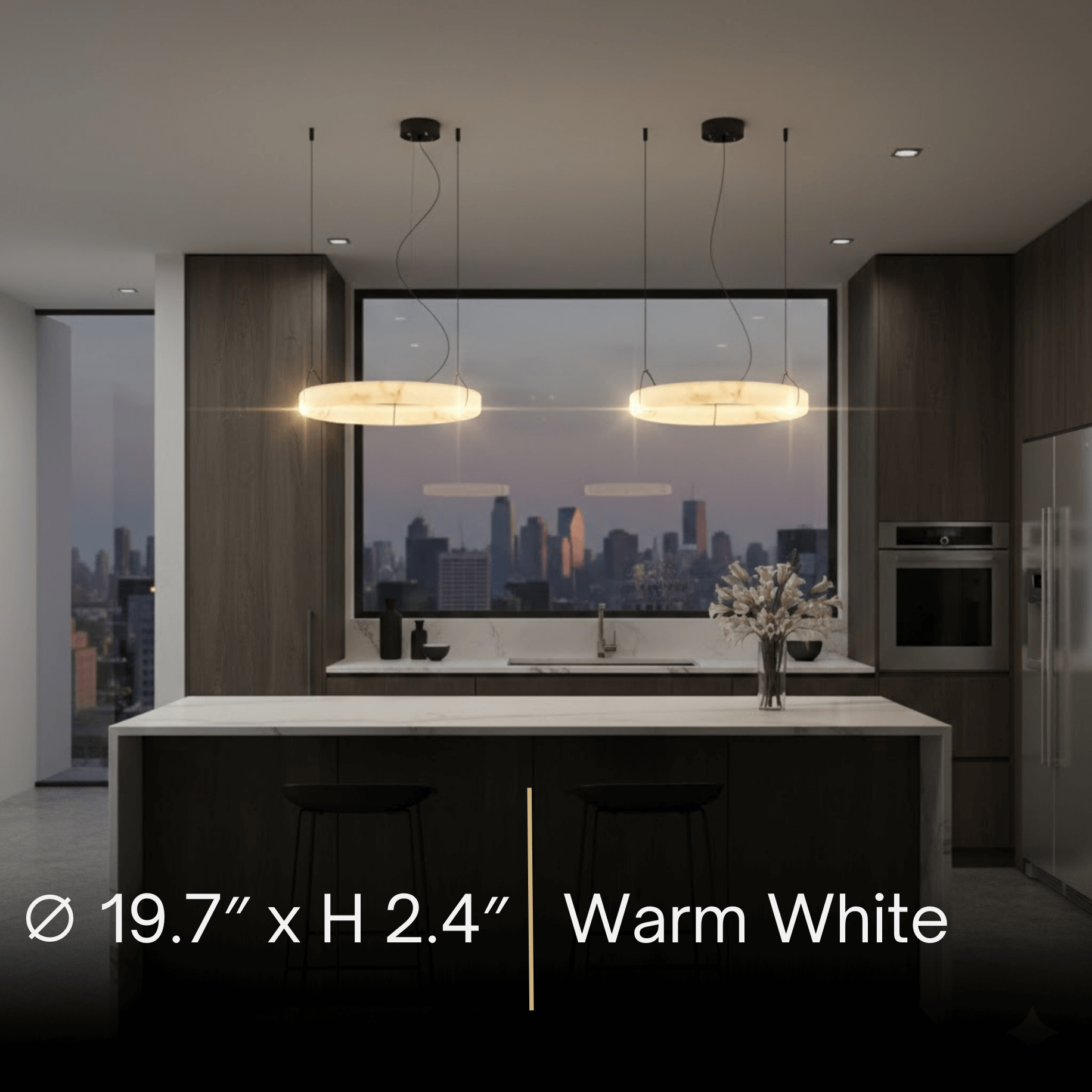 Pendant Lamp — Hand-Carved Stone & Black Metal for Dining Room