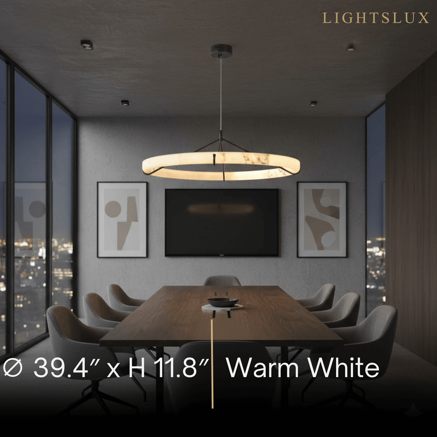 Pendant Lamp — Hand-Carved Stone & Black Metal for Dining Room