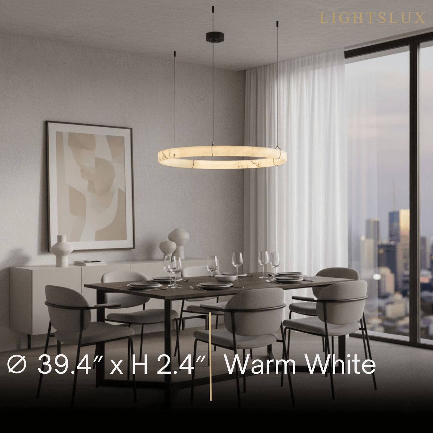 Pendant Lamp — Hand-Carved Stone & Black Metal for Dining Room