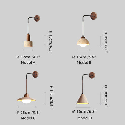 Wall Lamp — Travertine Shade Walnut Wood Socket for Bedside