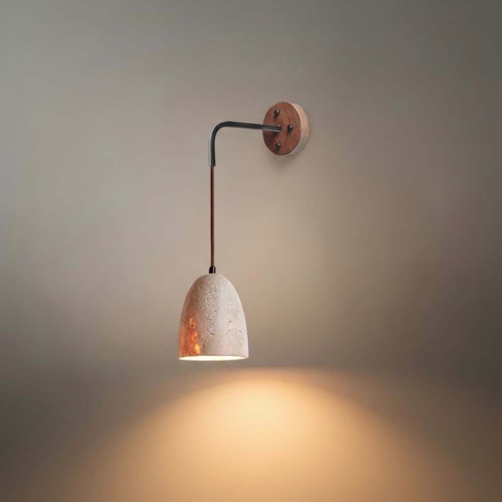 Wall Lamp — Travertine Shade Walnut Wood Socket for Bedside