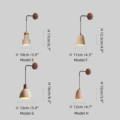 Wall Lamp — Travertine Shade Walnut Wood Socket for Bedside
