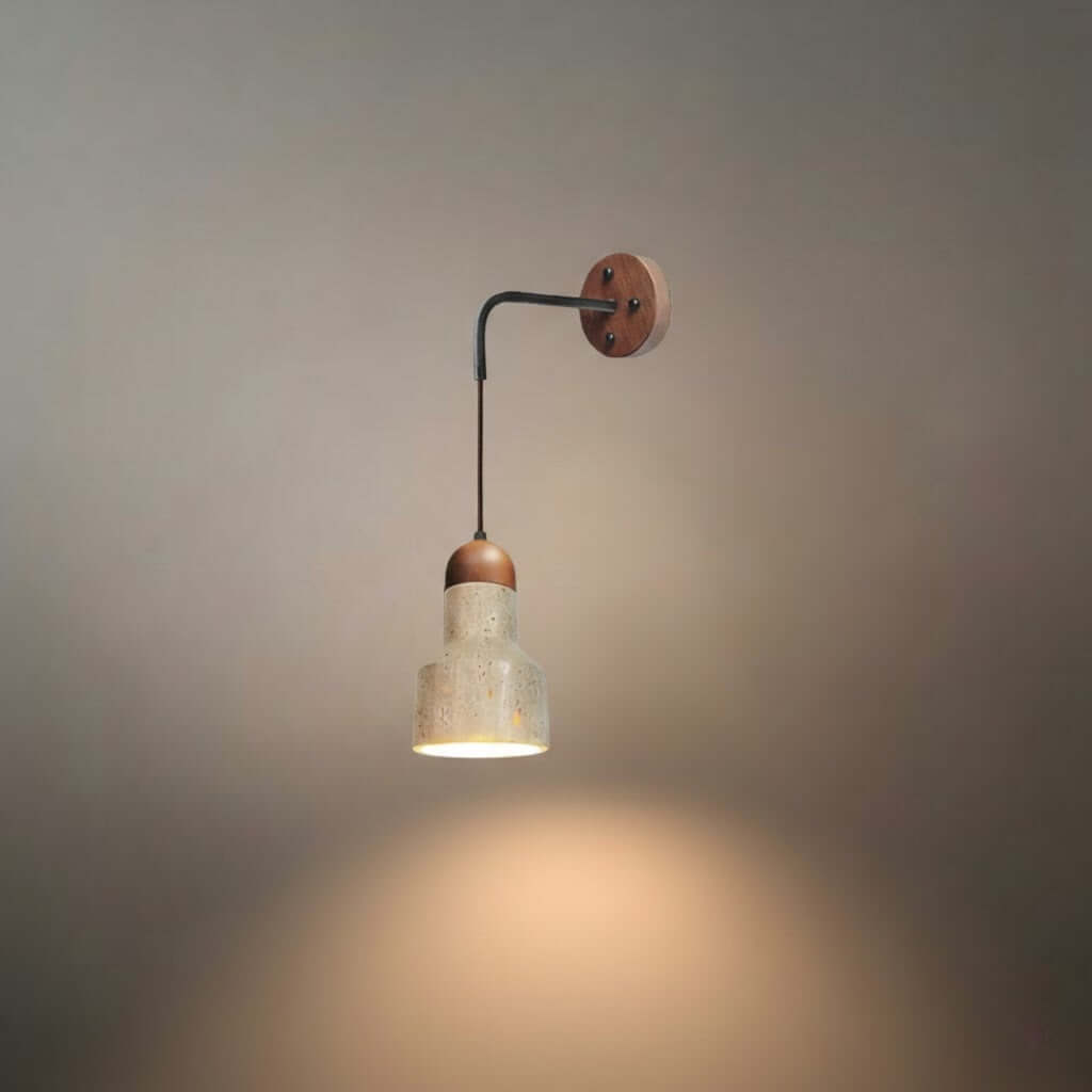 Wall Lamp — Travertine Shade Walnut Wood Socket for Bedside