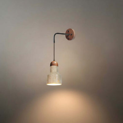 Wall Lamp — Travertine Shade Walnut Wood Socket for Bedside