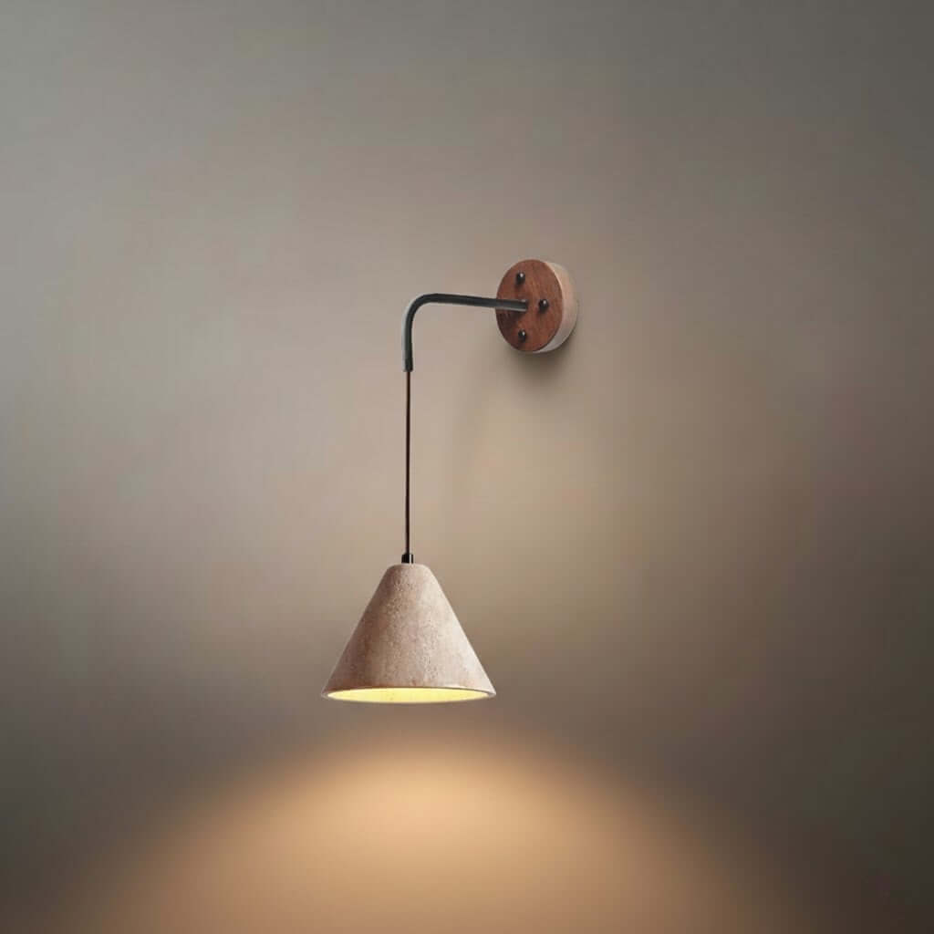 Wall Lamp — Travertine Shade Walnut Wood Socket for Bedside