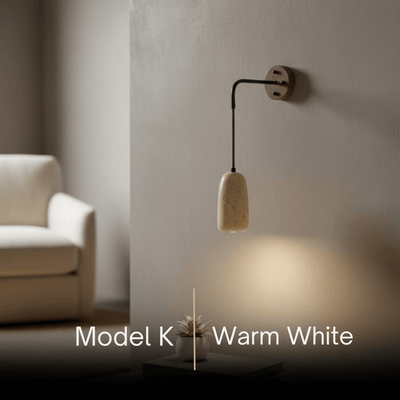 Wall Lamp — Travertine Shade Walnut Wood Socket for Bedside