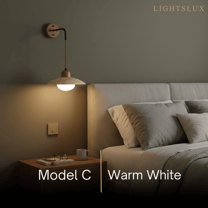 Wall Lamp — Travertine Shade Walnut Wood Socket for Bedside