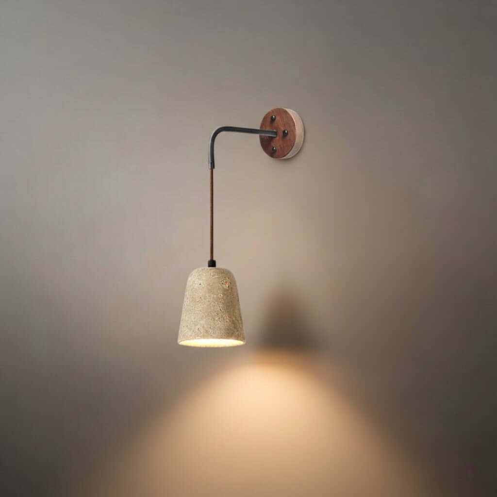 Wall Lamp — Travertine Shade Walnut Wood Socket for Bedside