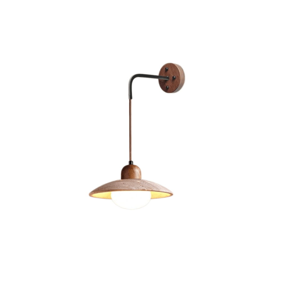 Wall Lamp — Travertine Shade Walnut Wood Socket for Bedside