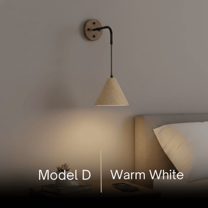 Wall Lamp — Travertine Shade Walnut Wood Socket for Bedside