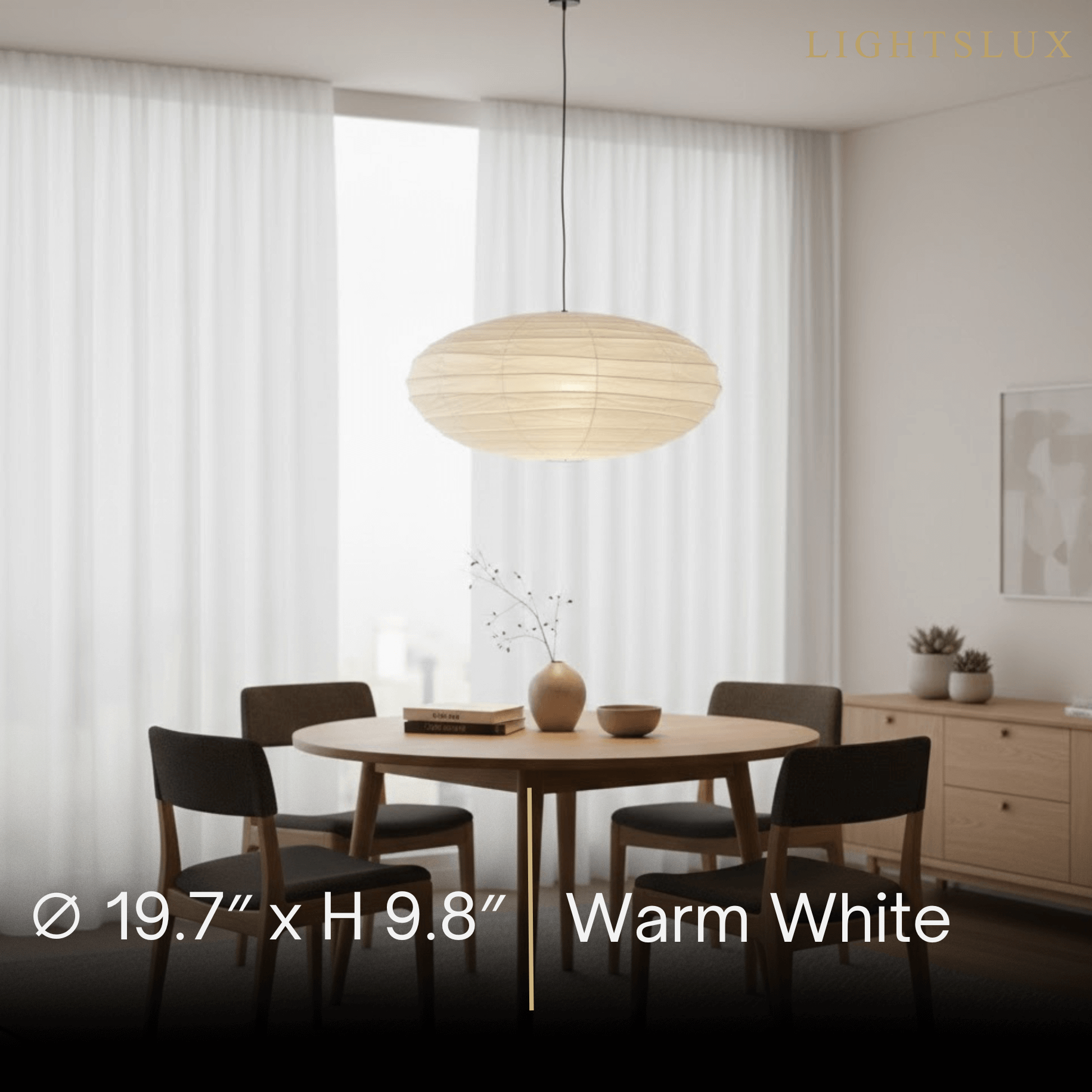 Japanese Washi Pendant Light — Mulberry Paper & Bamboo Frame for Dining Room
