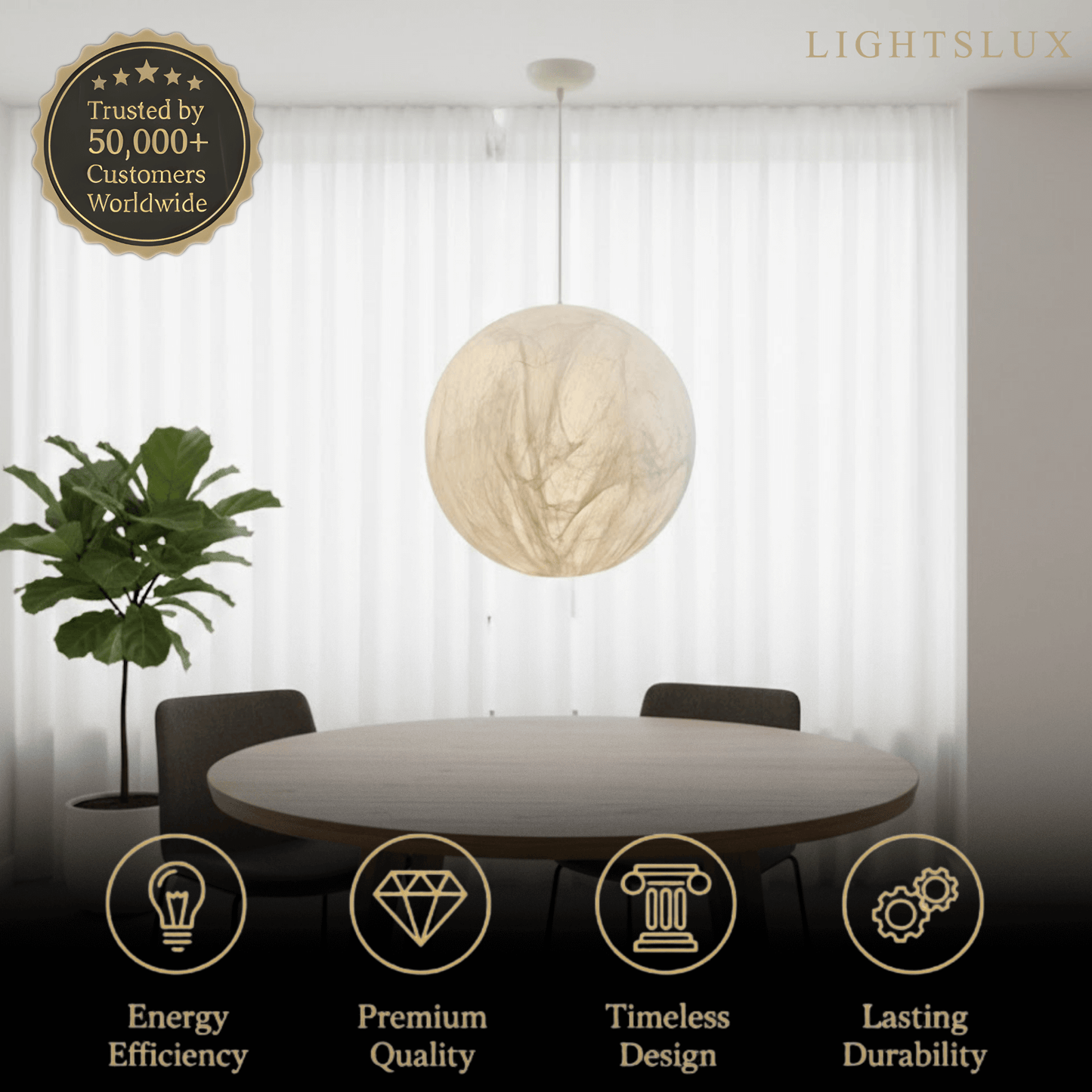 Pendant Light – Mulberry Silk White Globe Ceiling Lamp for Living Room