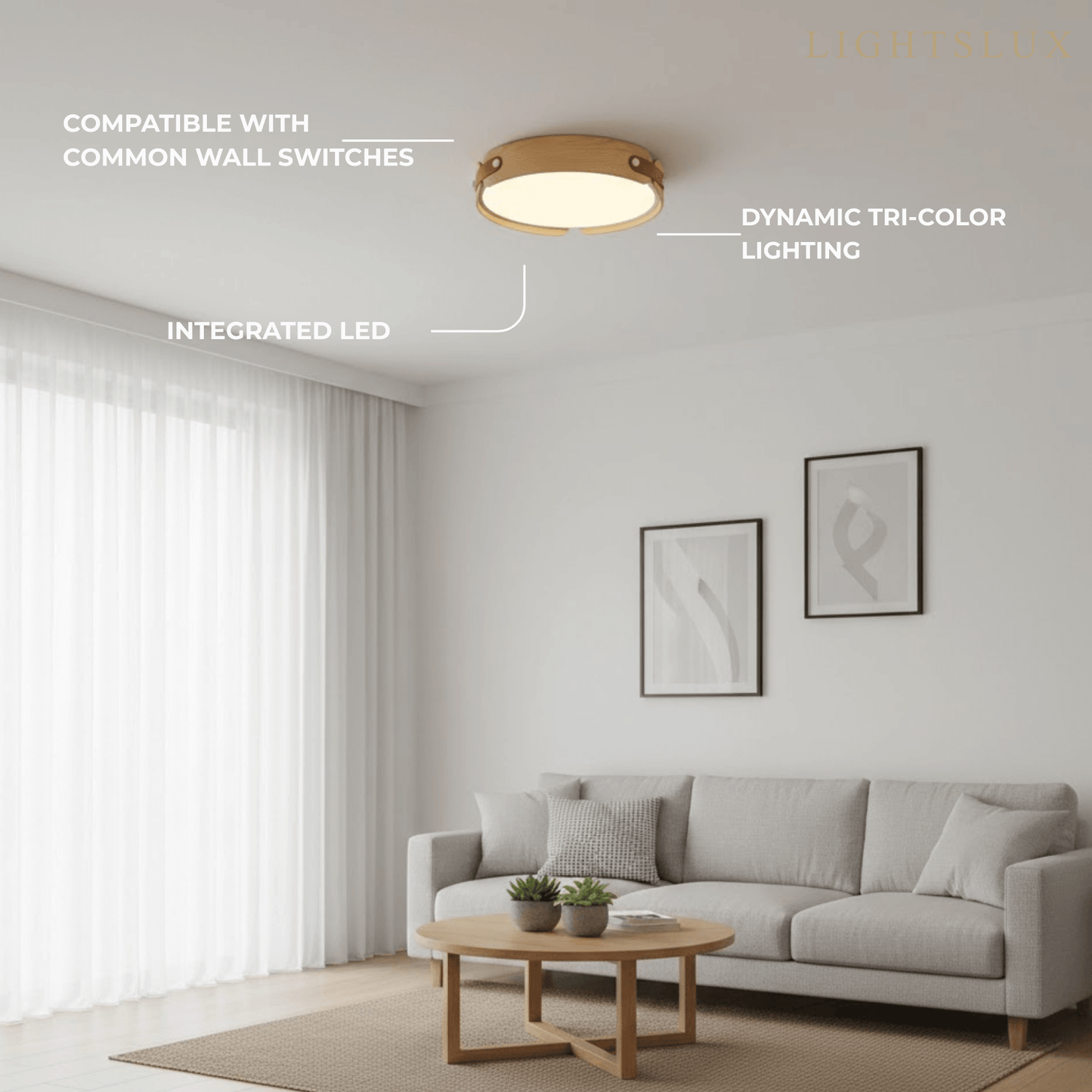 Wabi-Sabi Wood Ceiling Light – Modern LED Flush Mount Lamp in Walnut for Bedroom