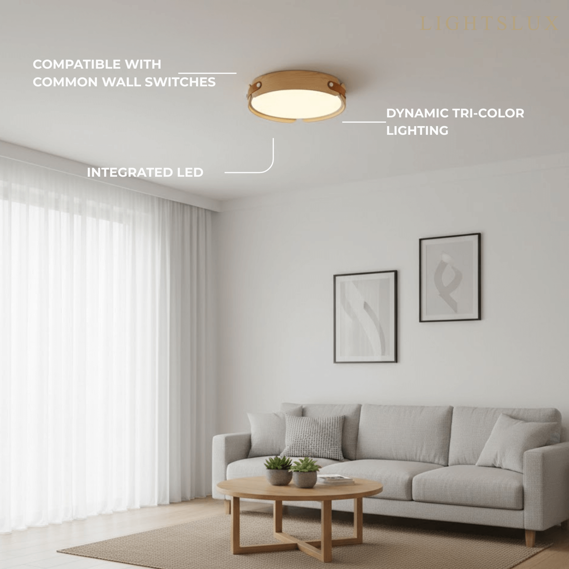 Wabi-Sabi Wood Ceiling Light – Modern LED Flush Mount Lamp in Walnut for Bedroom
