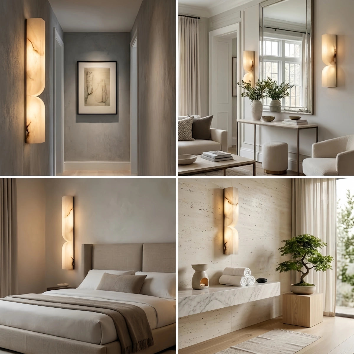 Alba Modern Alabaster Wall Sconce – LED Stone Wall Light in Gold or Black for Living Room