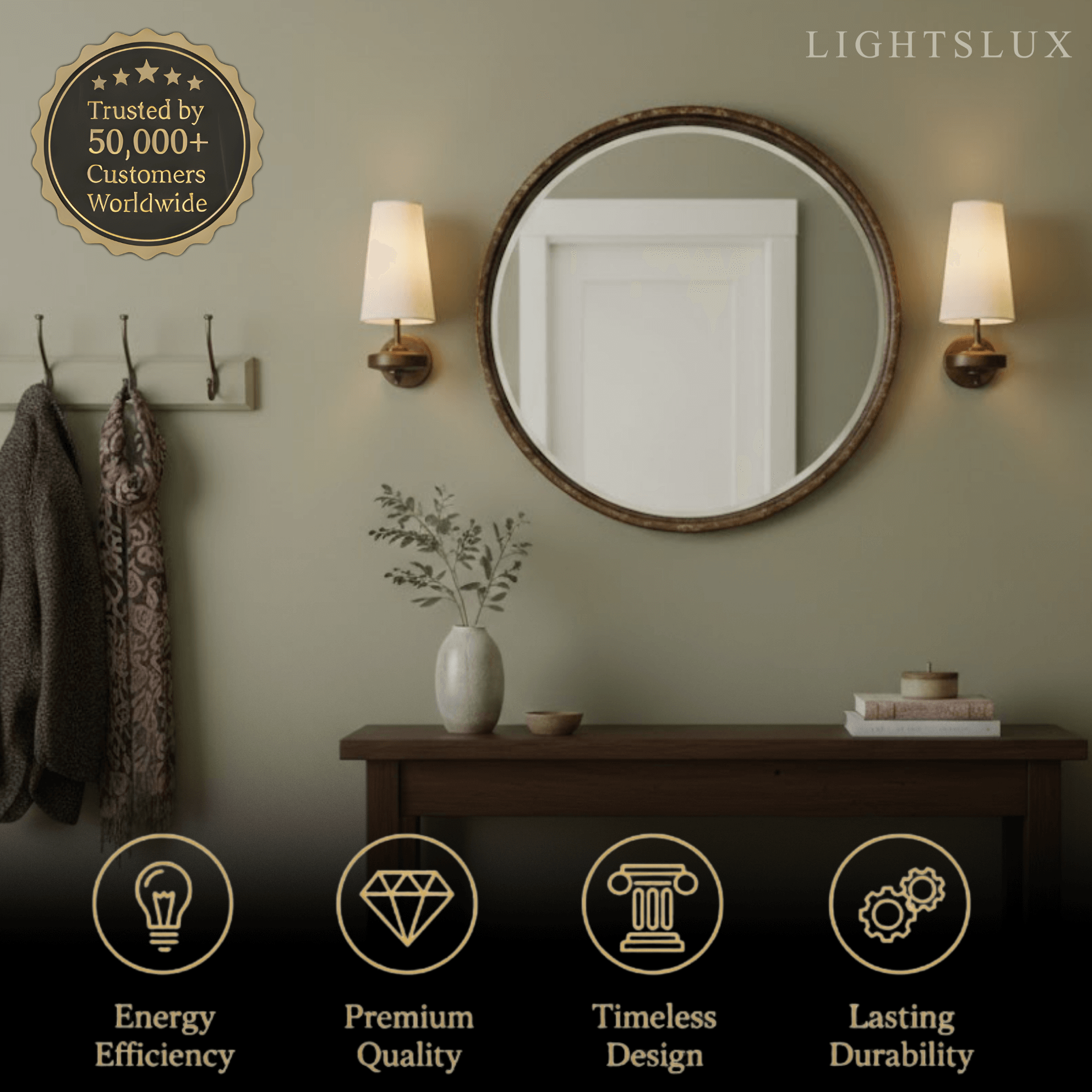Mid-Century Wall Sconce – Fabric Shade and Wood Wall Light in Bronze for Bedroom