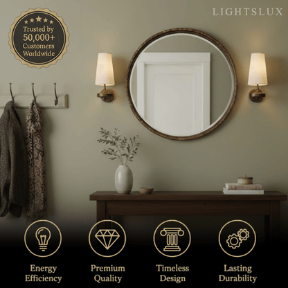 Mid-Century Wall Sconce – Fabric Shade and Wood Wall Light in Bronze for Bedroom