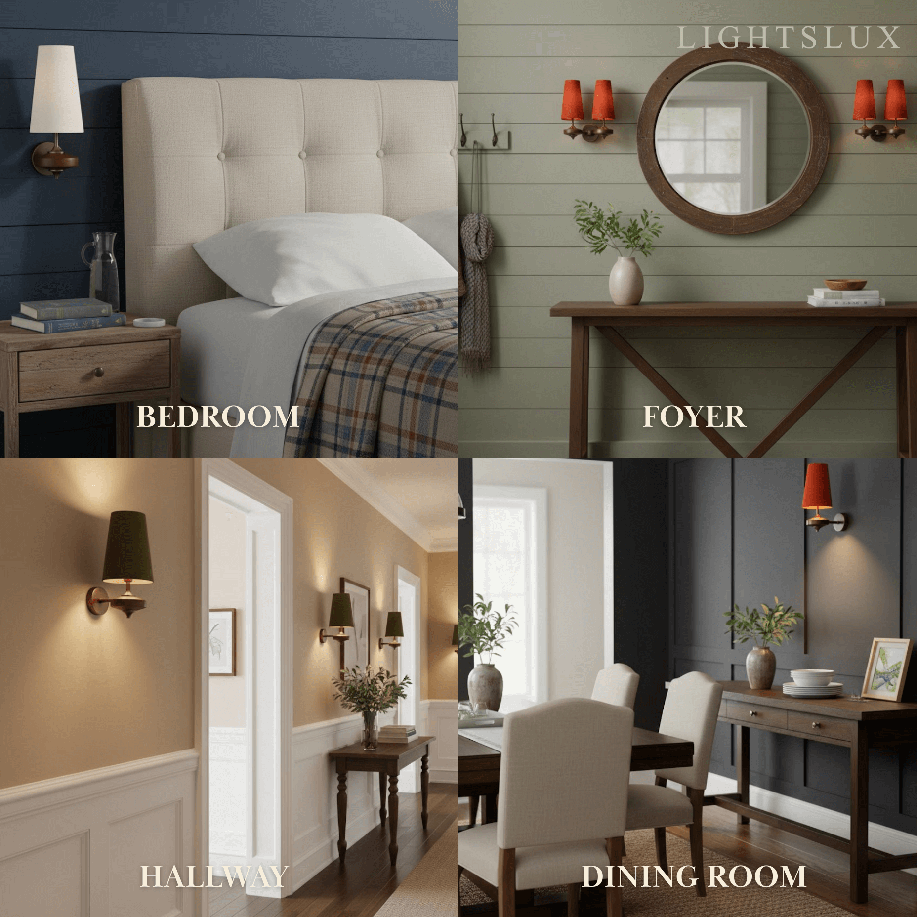 Mid-Century Wall Sconce – Fabric Shade and Wood Wall Light in Bronze for Bedroom