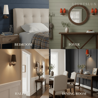 Mid-Century Wall Sconce – Fabric Shade and Wood Wall Light in Bronze for Bedroom