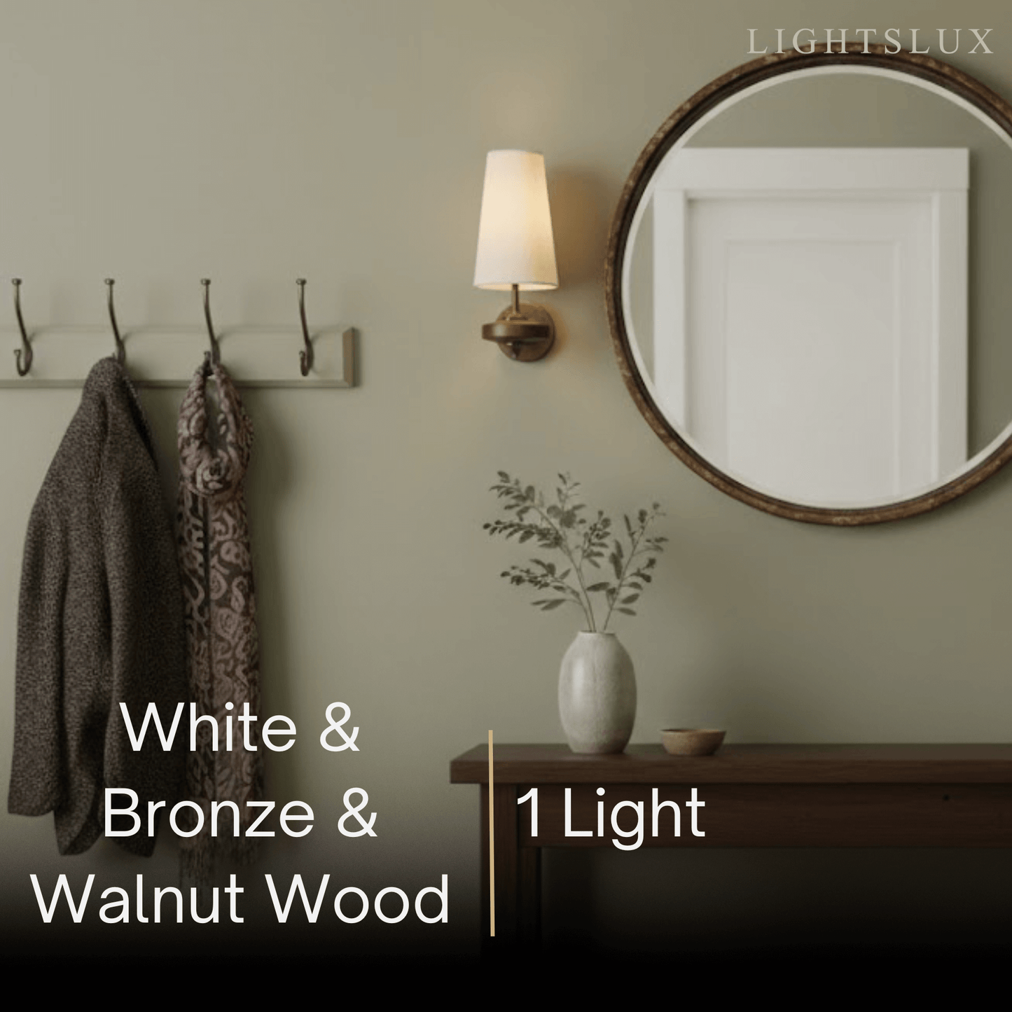 Mid-Century Wall Sconce – Fabric Shade and Wood Wall Light in Bronze for Bedroom