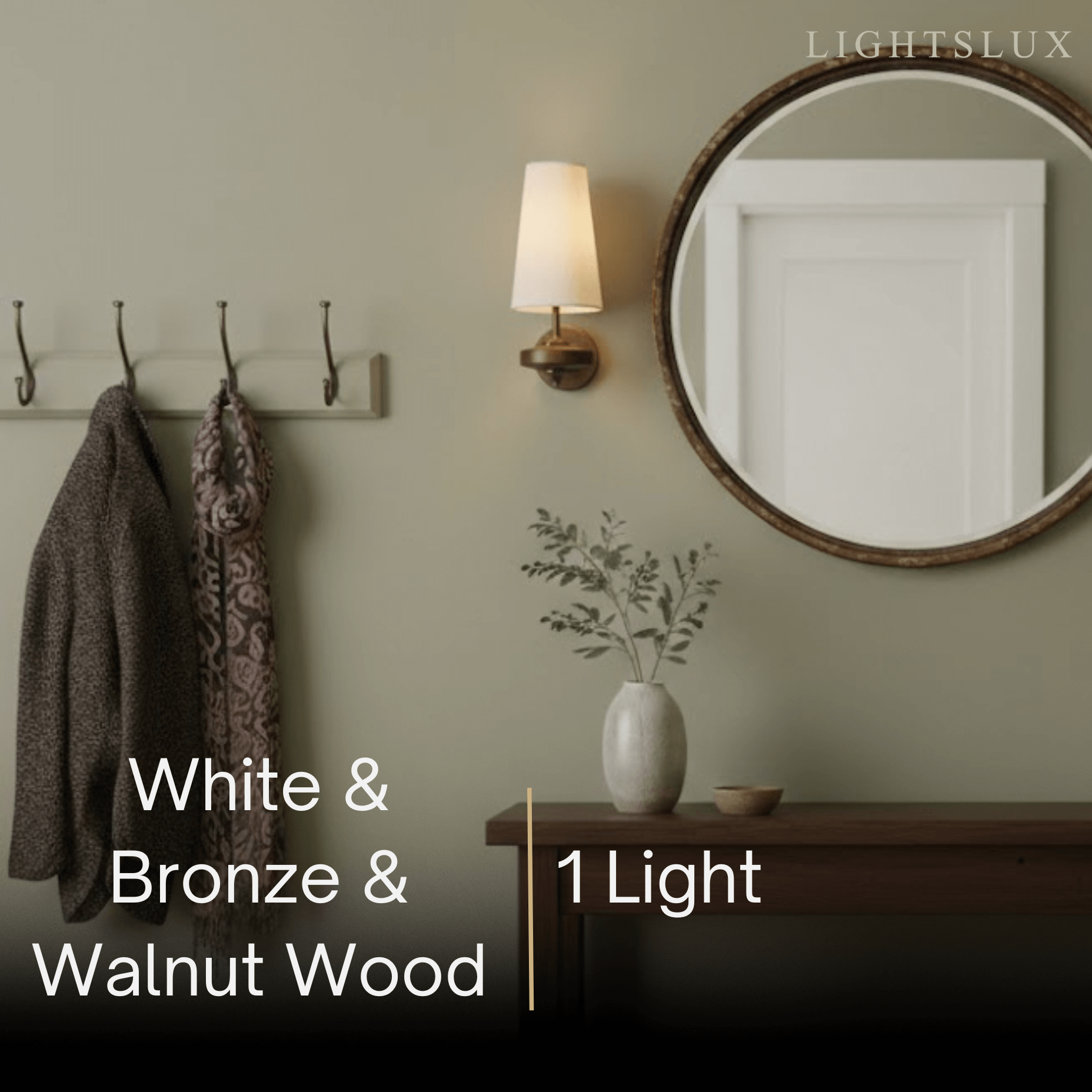 Mid-Century Wall Sconce – Fabric Shade and Wood Wall Light in Bronze for Bedroom