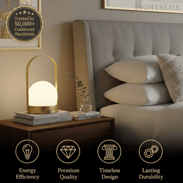Modern Portable Table Lamp – LED Glass Lantern Light with Handle in Gold, Black or White